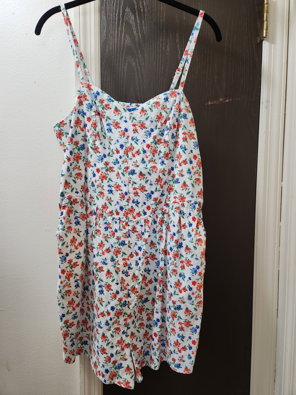 Old Navy White Floral Romper with Red & Blue Flowers